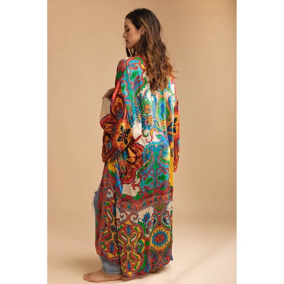 SAACHI Other - Saachi Long Kimono Duster Paisley OS Boho Dopamine Colorful Artsy‎